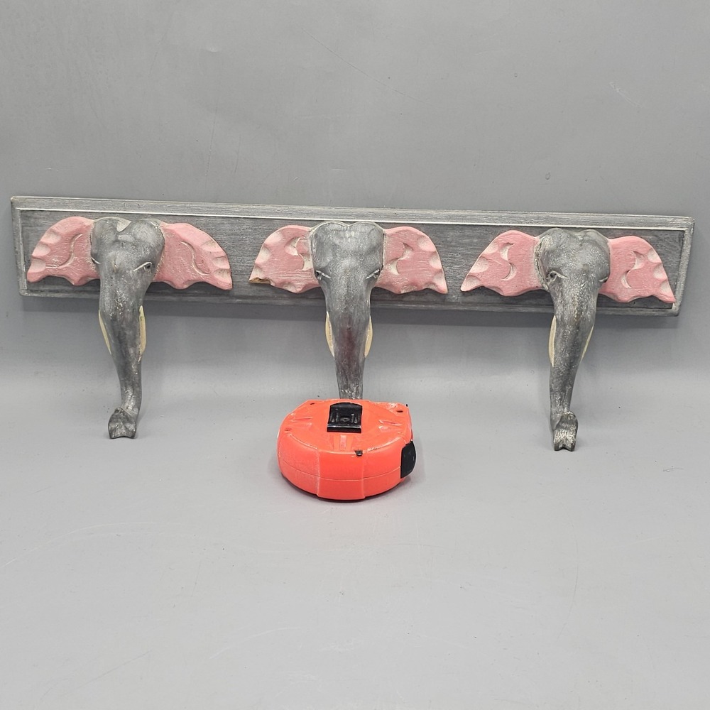 Vintage 90s Pier 1 Imports Elephant Trunk Carved Wood Coat Rack Wall Mount